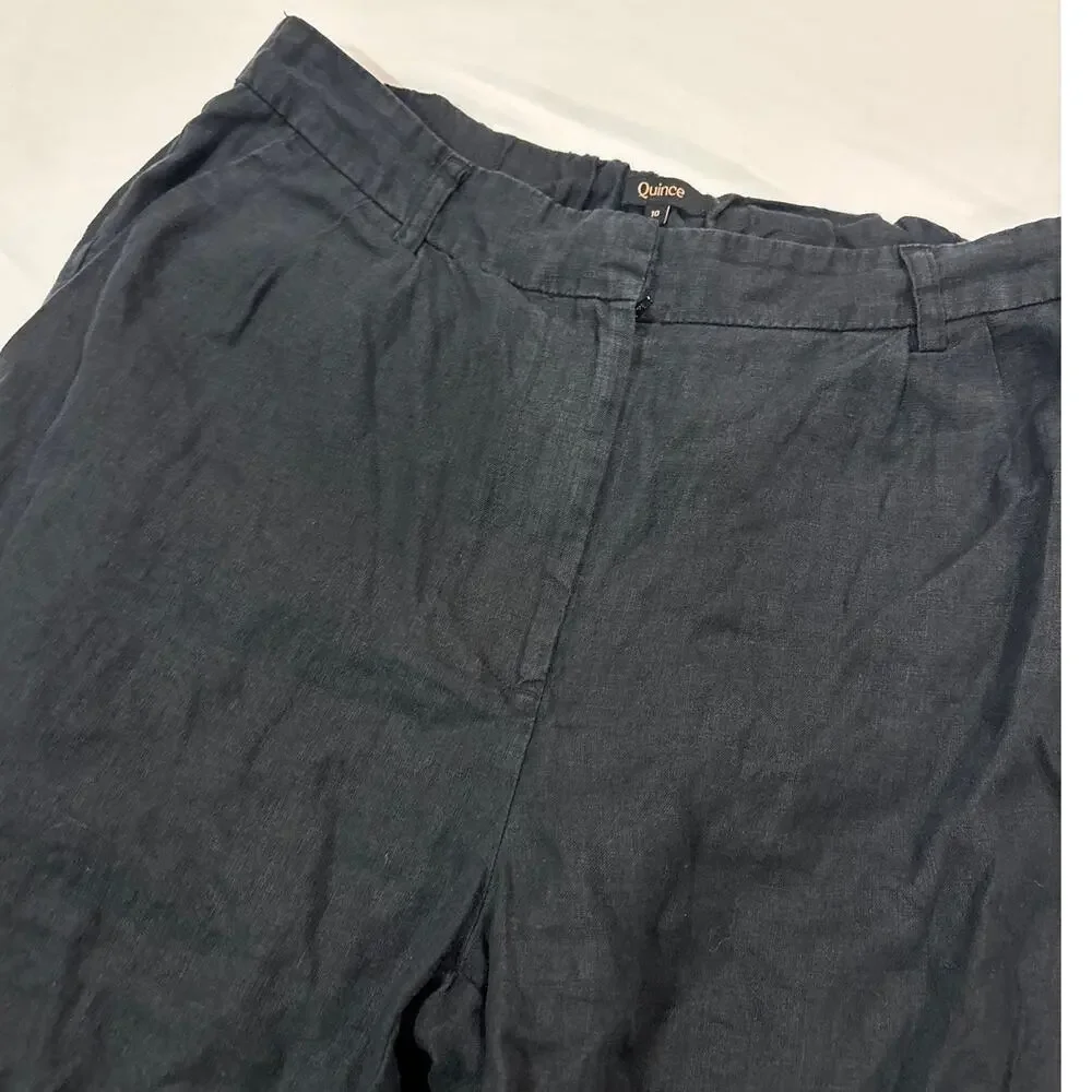 Quince Womens 10 Black 100% European Linen Pleated Trouser Pants Lagenlook
